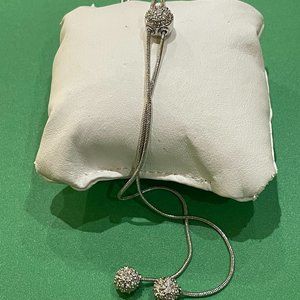 Silver Tone Clear Crystal Bolo Necklace